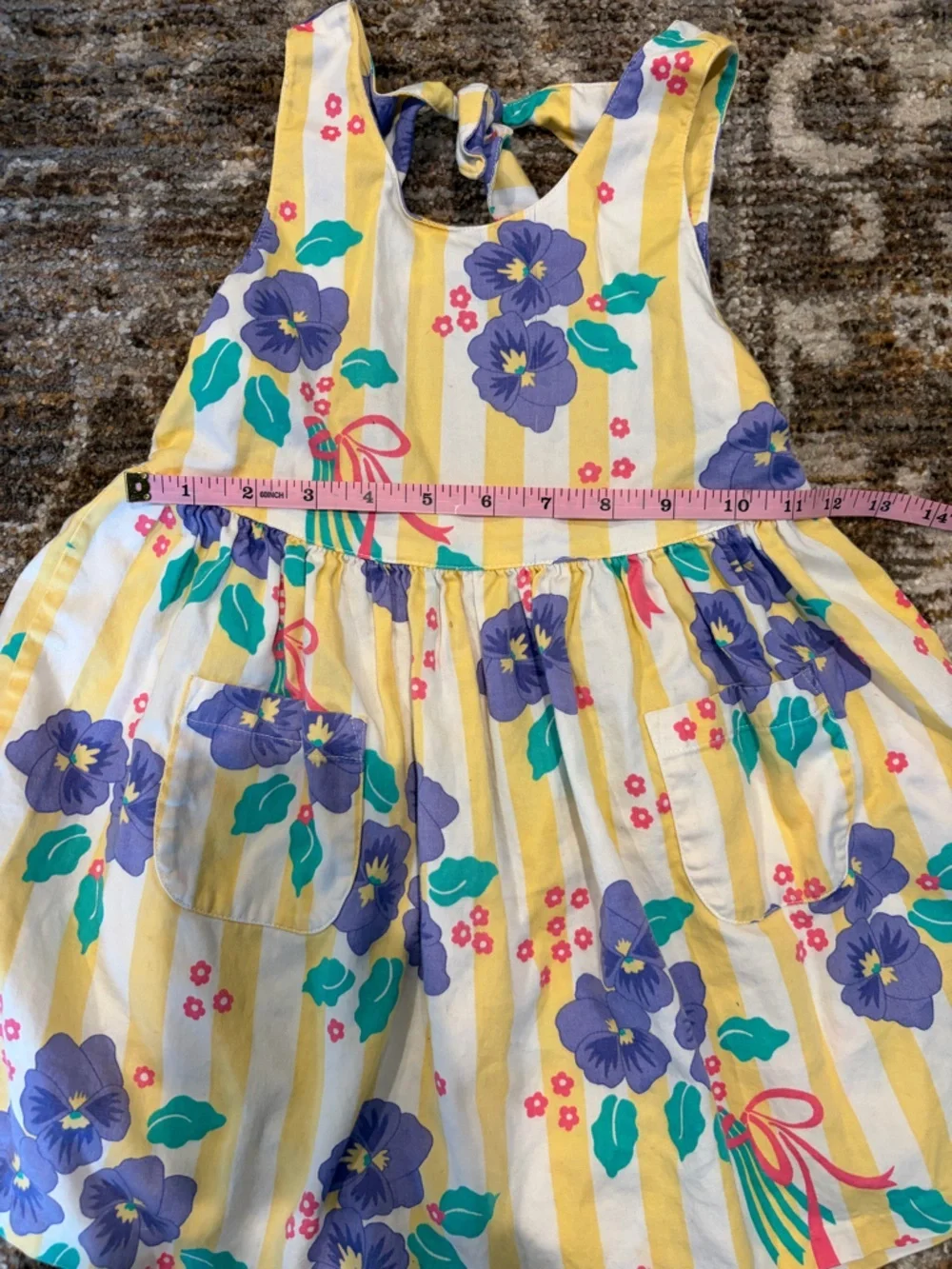 Vintage Gymboree Girls Yellow Stripe Dress with Purple Floral Print Size Large